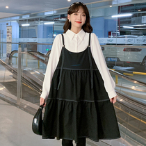 Pregnant women Autumn long sleeve shirt suspender skirt two-piece set 2021 New Fashion large size loose dress set