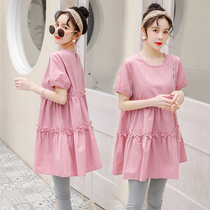 Maternity dress summer short-sleeved top clothes medium-long 2021 loose suit out of fashion summer skirt tide mom