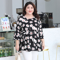 Q large size womens clothing 70% sleeves snow-spinning cardiovert mm200 catty Loose Plus Fat Increase Middle Sleeve Blouse Fat Mom Spring