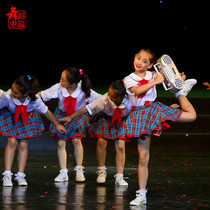 I am a red scarf campus morning children's dance performance dress plaid skirt we just started the first grade performance dress.