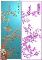 Plum blossom pine crane extension top box cabinet door screen carved figure jdp relief figure Gray scale figure Wood carving figure Computer