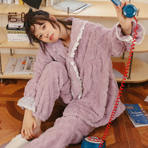Coral Fleece Pyjamas Lady Spring Autumn Winter Money Sweet And Cute Thickened Flannel Suede Suit Students Warm Family Clothes