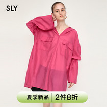 SLY 2022 Summer new design sense lacing with long section side opening fork with cap shirt 030FSY30-3460
