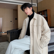 Hualun mid-length wool coat mens autumn winter single-breasted plus cotton thickened 2021 new trendy tweed coat