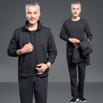 Middle aged sports suit mens autumn and winter clothing three sets in old age spring and autumn casual wear fashion daddy cotton jacket