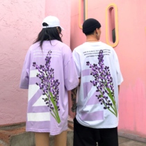 ZACHARIAH Anti-War Flowers Lavender Short Sleeve T-shirt Hip Hop Tide Violet Couple ins Half Sleeve Men