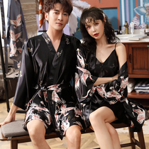 Spring and Autumn Couple Pajamas Women Ice Silk Home Clothes Silk Thin Nightdress Summer Sexy Sling Sleepwear Two Piece