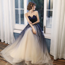 Banquet evening dress dress women 2021 New temperament gradient starry sky blue high end light luxury host advanced texture