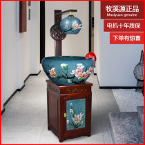 Jingdezhen Chinese American ceramic goldfish bowl household round filter running water with cabinet type living room ornaments fish bowl
