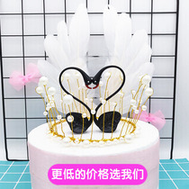 Tanabata Valentines Day baking cake decoration Lovebirds Black Swan ornaments net red feather decoration cake decoration