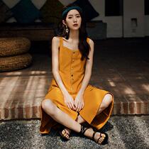 Lukewarm windy summer temperament sweet and beautiful first narcissi sensual sensuo retro style harness long skirt harness with dress and dress
