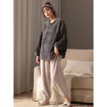 Coral Suede Pajamas Woman 2021 New Autumn Winter Flannel Thicken Plus Suede Pure Color Sleeve Head Home Suit or
