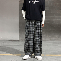 Autumn wide-leg pants mens port style trend ins loose plaid casual trousers