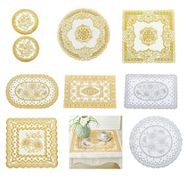 PVC hot gilded European Western food vase anti-skid placematery silver white bronzing tray coaster