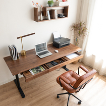 Black Walnut Wood Electric Lift Table Computer Desk Computer Desk Standing Electric Race Office Intelligent Solid Wood Writing Table Bench