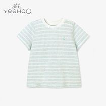 Yingzis new baby Summer bookings pure cotton jacquard underwear children short sleeve hooded sweatshirt 184B0326 30