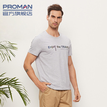 PROMAN men mens home round neck short sleeved shirt spring and summer ice silk size student color cotton home T-shirt men