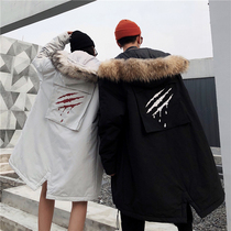 SuaMoment Scratch pocket small school bag cotton coat couple quilted jacket trend brand wool collar cotton clothing Ding Chengxin with the same paragraph