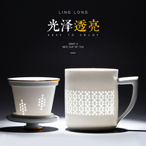 Jingdezhen Linglong office Cup with lid filter Cup household ceramic large capacity mug tea cup gift