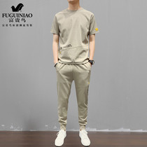 Fugui bird summer new short sleeve casual sports suit mens Korean version running two sets of overalls light and thin trend