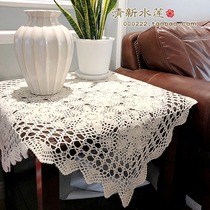 Fresh water lotus handmade crochet cotton American retro hollow rice white sofa towel tablecloth fabric square cover towel