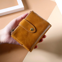 Mens wallet Oil wax real cowskin double zipper RFID multi-function Japanese retro wallet Womens small card bag