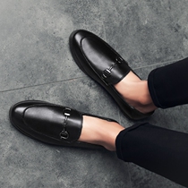 Doug shoes 2020 new horse buckle leather shoes mens trend Korean leisure youth business leather lazy mens shoes