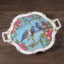 Dream Blue pastoral style ceramic large tray European household round fruit tray tea tray home ornaments