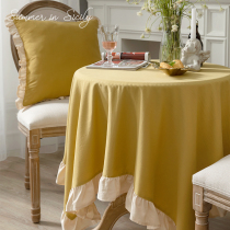 French round table tablecloth Nordic ins style yellow dining table fabric balcony coffee table mat solid color tablecloth