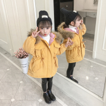 Korean girl thick coat foreign style 2021 new autumn winter dress Korean children long style plus velvet cotton tide