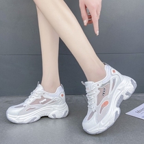 2021 Summer new inner heightening womens shoes 100 lap casual sneakers net face breathable thick bottom little white old daddy shoe tide