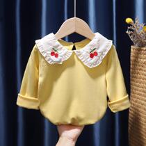 Girls T-shirt 2020 Spring and Autumn New Baby Cotton Long Sleeve Top Solid Color Doll Collar