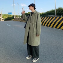 Spring and autumn mens ins Japanese long jacket Korean trend casual knee handsome British windbreaker jacket