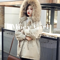 sandro asw big fur collar down jacket women 2020 winter New Korean version of small man tooling parka jacket
