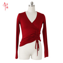 Long sleeve modern dance practice Merdale pumping rope V collar blouses womens adult artistes Body Yoga Teacher Clothes