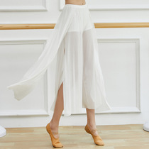 Classical broad legs pants cross white Chinese dance art costume high waist dress black teachers rhyme suit
