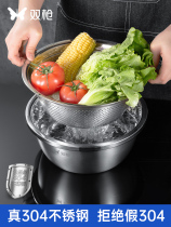 Double Lance 304 Stainless Steel Basin Subsuit Kitchen Home Thickened Beaten Egg And Wash Vegetable Drain Basket Leaking Basin Broth Y