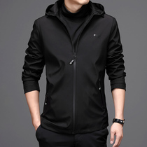 High-end business casual jacket jacket mens hooded loose jacket coat spring and autumn thin green middle-aged mens shirt
