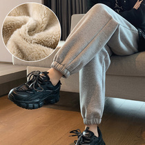 Lamb wool plus velvet sweatpants womens autumn and winter loose toe size padded lantern pants to keep warm