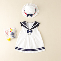 Korean childrens clothing 2021 summer girl princess dress summer sweet navy collar skirt Korean dress set for toddlers