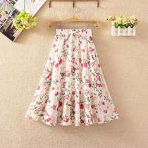 Half-body dress with long section small child High waist Summer new display slim 100 lap printed snowspun half body dress Summer