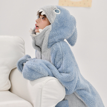 Original Mori tribe autistic shark pajamas winter wear plus velvet long home clothing set two-piece cute