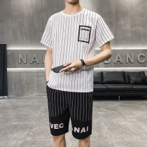 Summer Pendant Sensation One Suit Youth Stripe Tide Card Short Sleeve T Shorts Two Students Casual Sports Light Cooked Mens Clothing