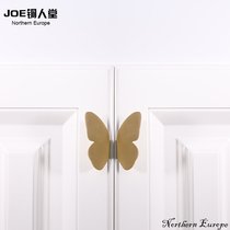  Punch-free pure copper Nordic light luxury brass handle Wardrobe door Cabinet drawer furniture Golden butterfly handle