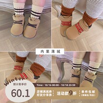 Young girl spring and autumn warm ox shoes Childrens English style small leather shoes
