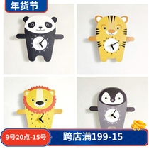 ins new childrens room animal silent clock Nordic cartoon lion panda mute wall clock cute little animal