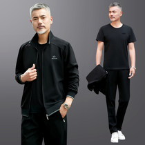 Sports suit Mens autumn winter middle-aged mens sports clothes in spring and autumn aged daddy autumn clothes suit mens leisure suit