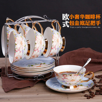  Bone China European-style coffee cup set 6-piece flower tea cup free spoon shelf black tea cup set coffee pottery