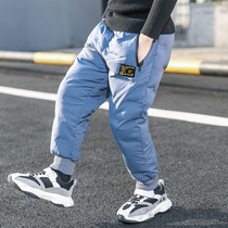 Boys down cotton pants autumn and winter 2022 new childrens autumn and winter models plus velvet thick pants in the big childrens outer wear cotton pants