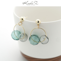 Transparent glass ball cold wind Morandi color two-color stud earrings ear clip female without pierced ears